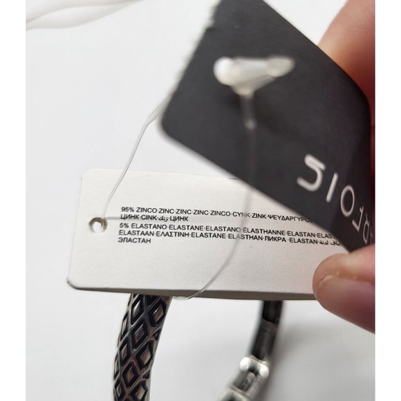 Parfois Zinc Stretch Bracelet Black Silver Tone Geometric Diamond Shape - Picture 8 of 11